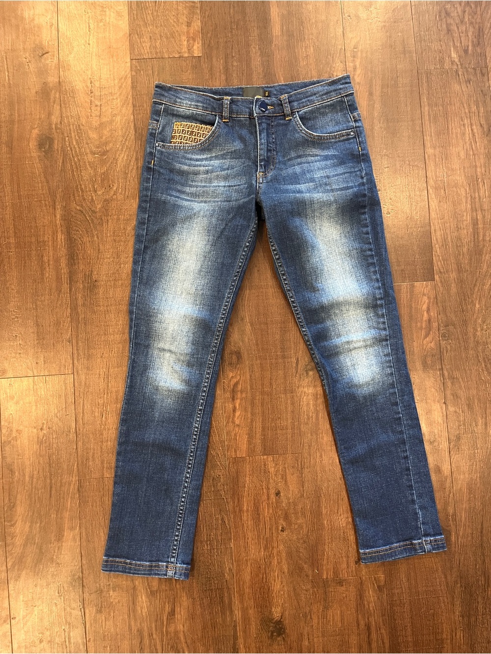 Fendi Kids Jeans Blue Denim Straight Fit Jeans 10A Dark Wash 10 Yrs